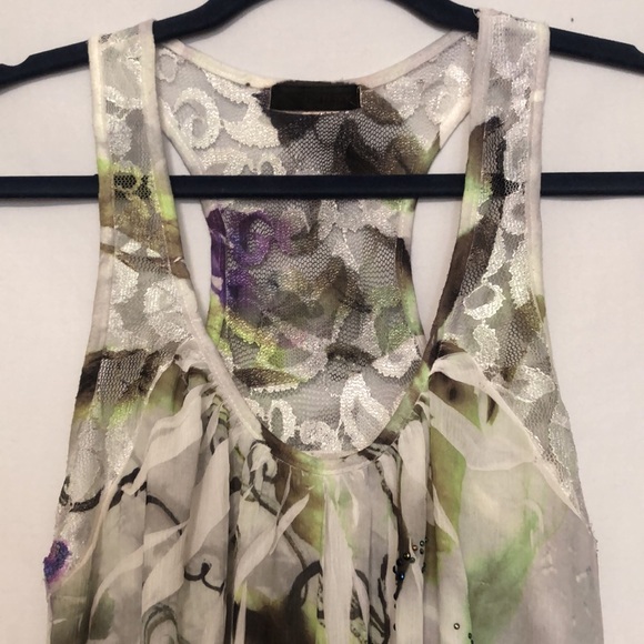 Crimson Ivy Floral High/Low Beaded Racerback Tank Top Blouse Size Small - Picture 6 of 12